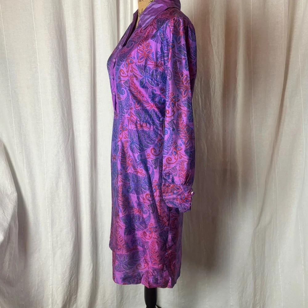 Vintage Jarin Thai Silk President Hotel Midi Dress Purple Blue Print Sz Small 8 - Picture 3 of 8